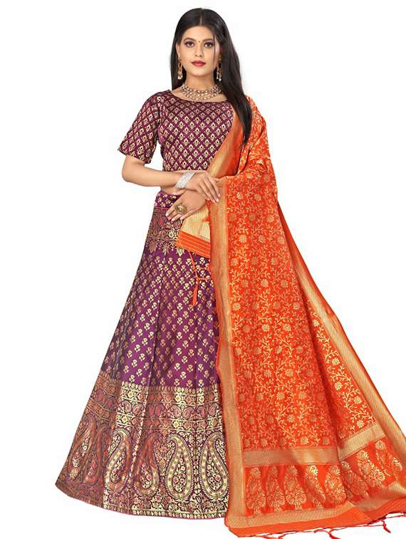 purple banarasi flared lehenga