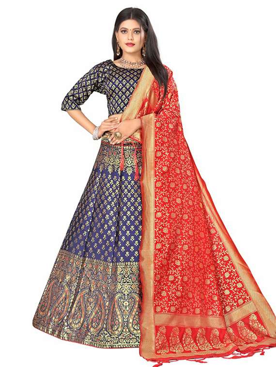blue banarasi flared lehenga