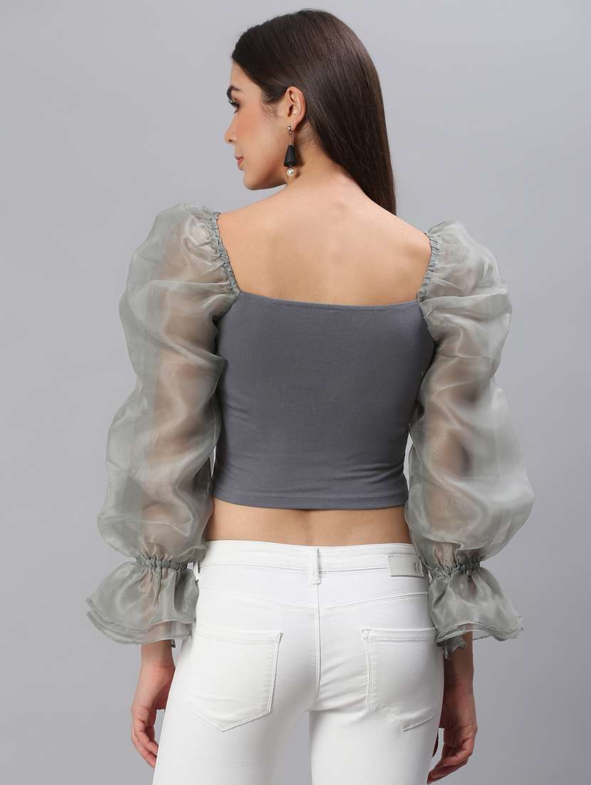 long sleeve solid crop top - 18314745 - Standard Image - 3
