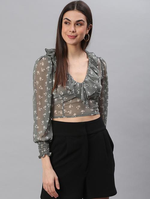 long sleeve printed crop top - 18314748 - Standard Image - 0