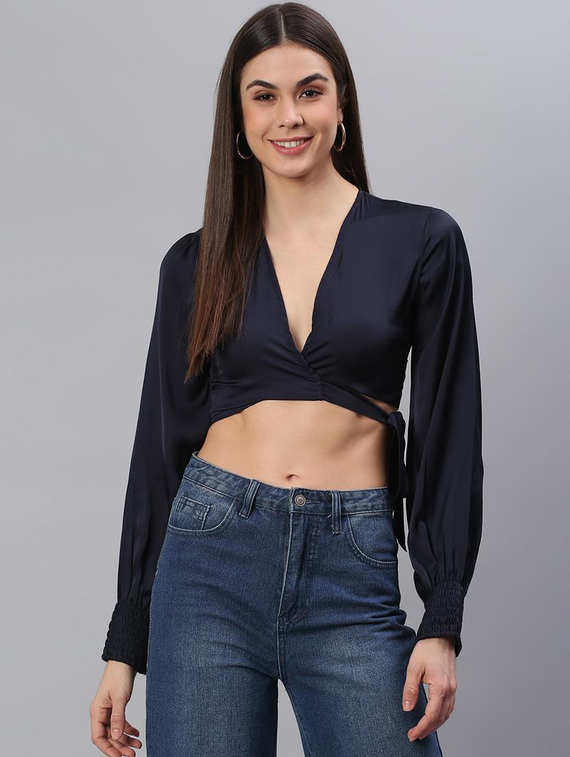 long sleeve solid crop top - 18314755 - Zoom Image - 0