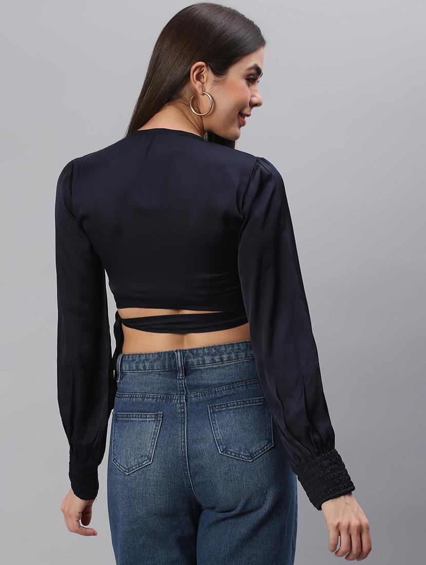 long sleeve solid crop top - 18314755 - Standard Image - 3