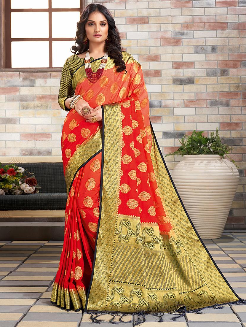 red nylon saree - 18315072 - Zoom Image - 0