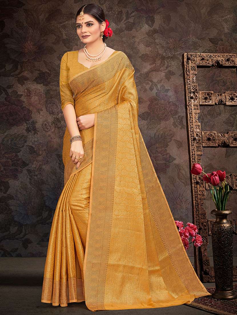 yellow silk blend saree with blouse - 18315098 - Zoom Image - 0