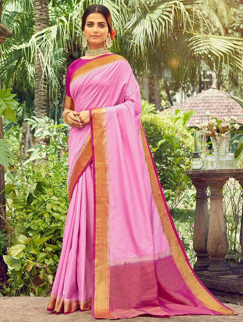 purple silk blend saree with blouse - 18315113 - Zoom Image - 0