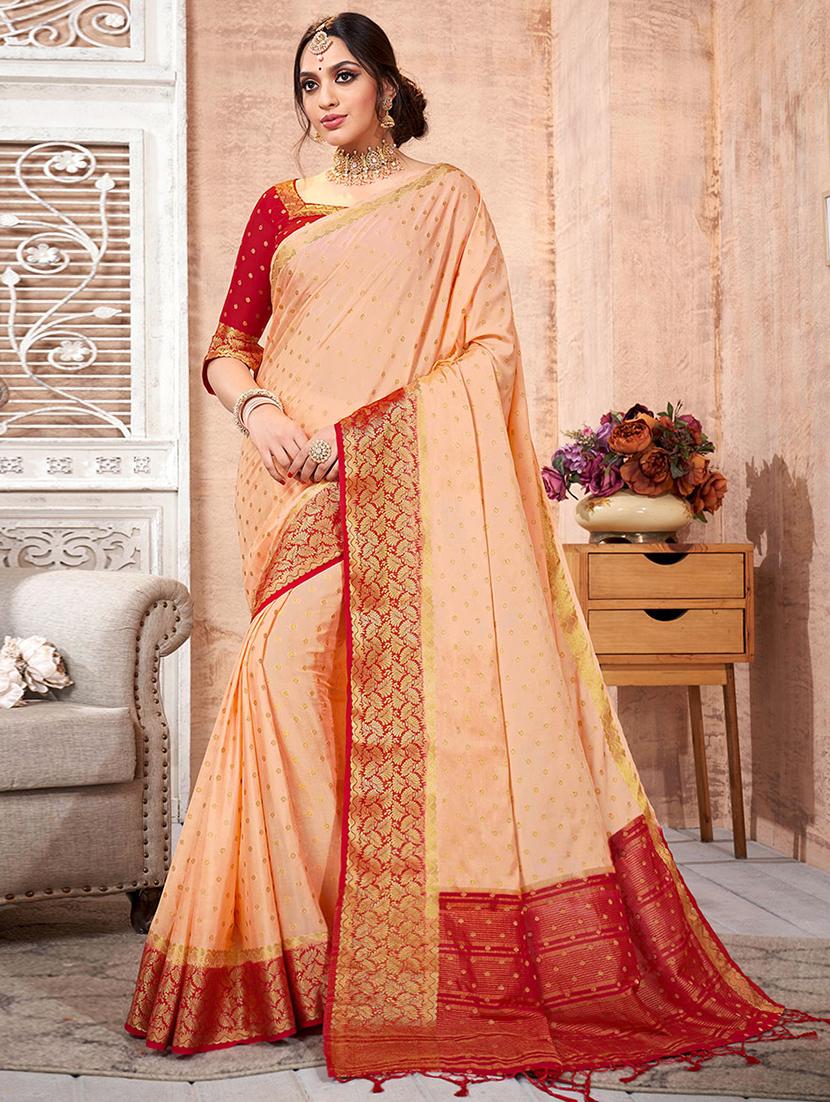 peach nylon saree with blouse - 18315126 -  Zoom Image - 0
