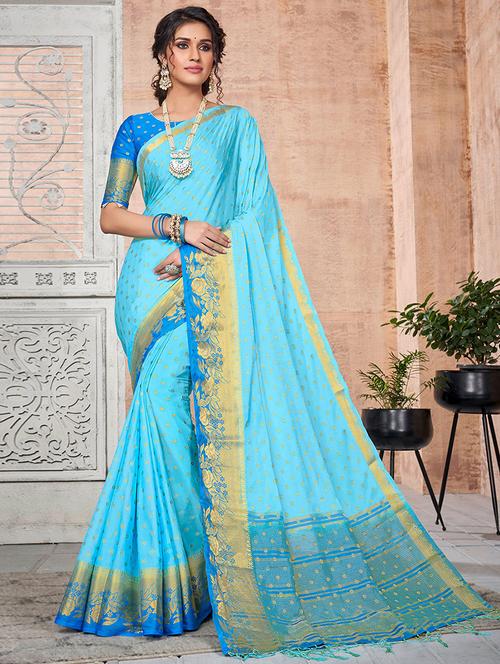 turquoise nylon saree with blouse - 18315129 -  Standard Image - 0