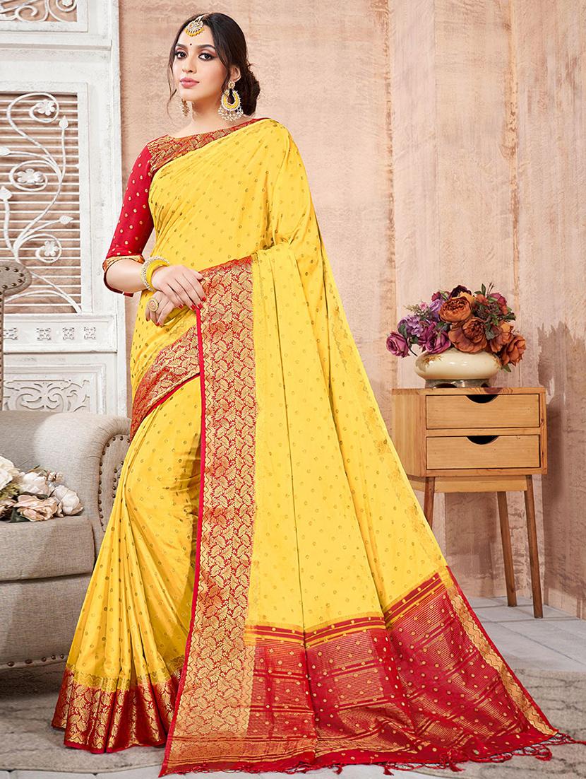 yellow nylon saree with blouse - 18315131 - Zoom Image - 0