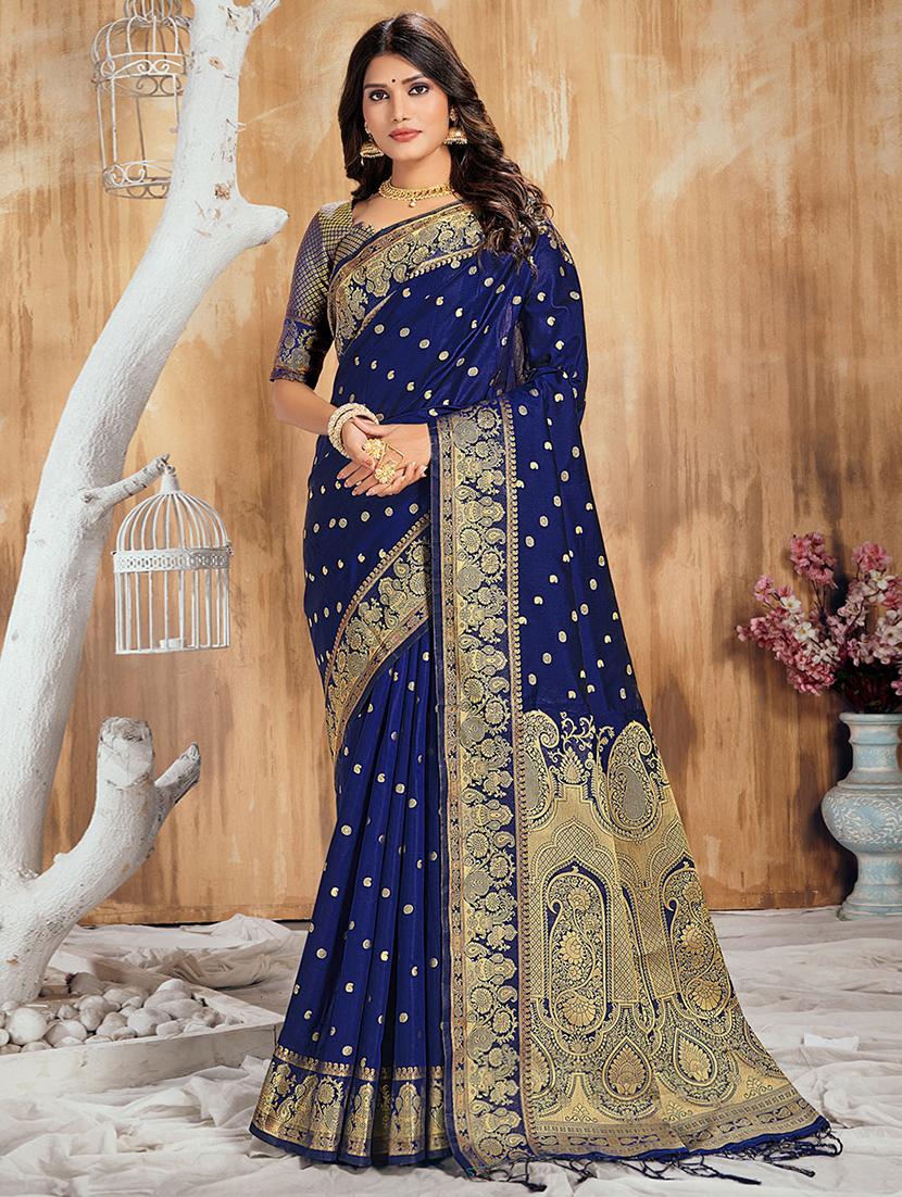 navy nylon saree with blouse - 18315140 -  Zoom Image - 0