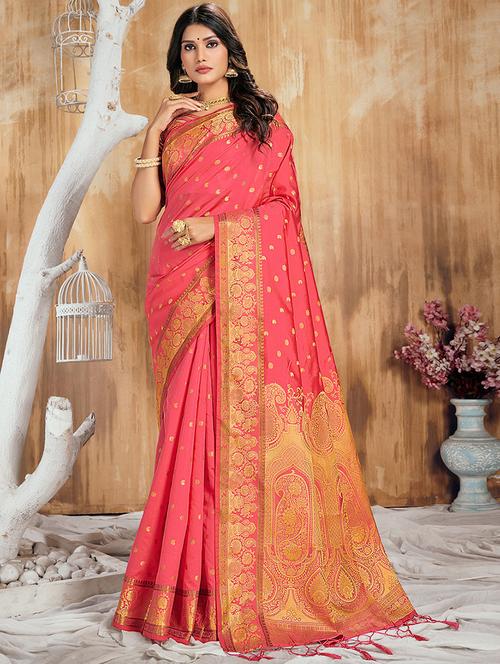 pink nylon saree with blouse - 18315143 -  Standard Image - 0