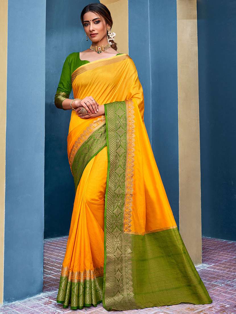 yellow nylon saree with blouse - 18315149 - Zoom Image - 0