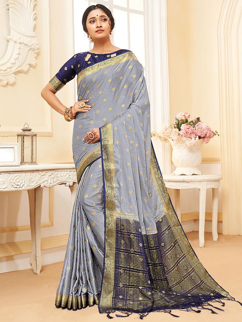 grey nylon saree with blouse - 18315160 - Zoom Image - 0