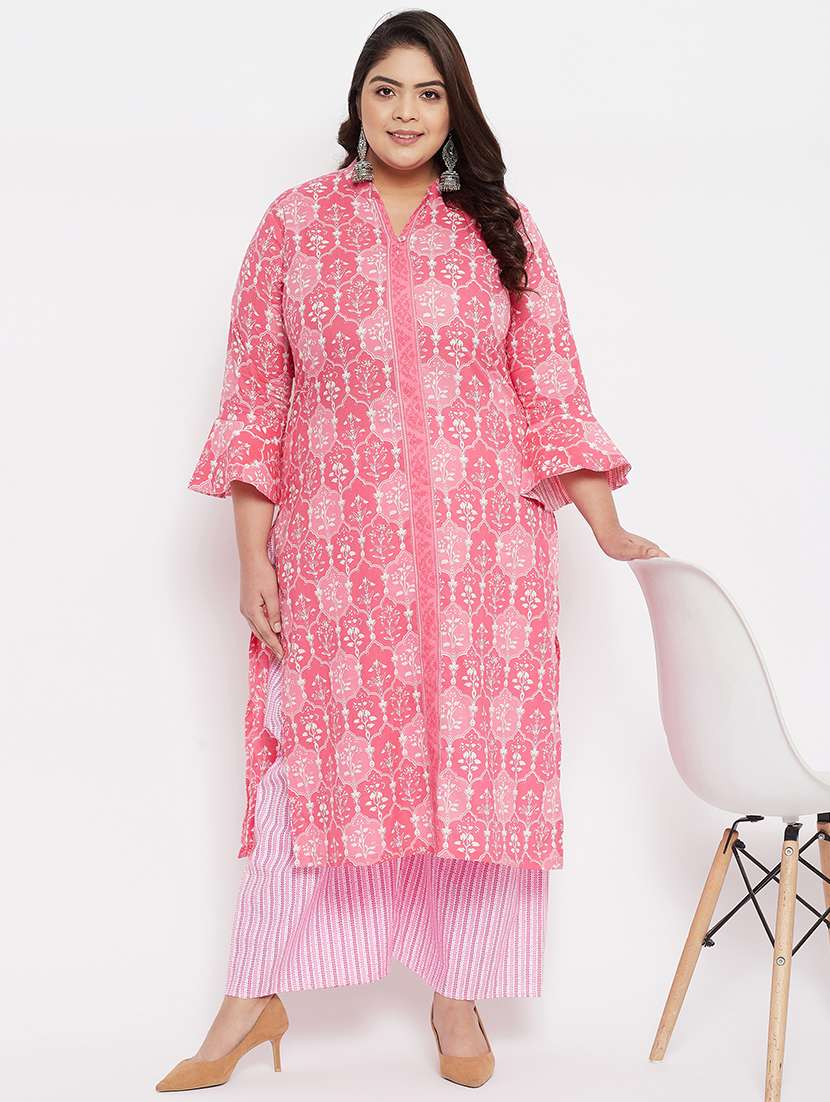 pink cotton kurta palazzo  set