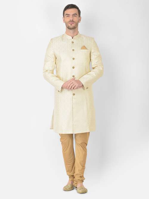 golden self-designed sherwani ethnic wear set - 18315481 -  Standard Image - 0