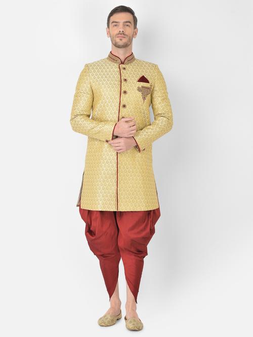 golden self-designed sherwani ethnic wear set - 18315491 -  Standard Image - 0