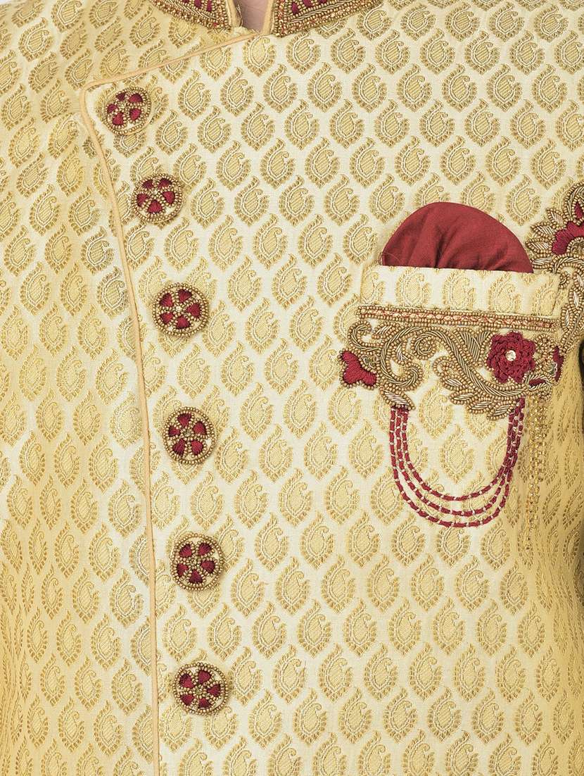 golden self-designed sherwani ethnic wear set - 18315501 -  Standard Image - 3