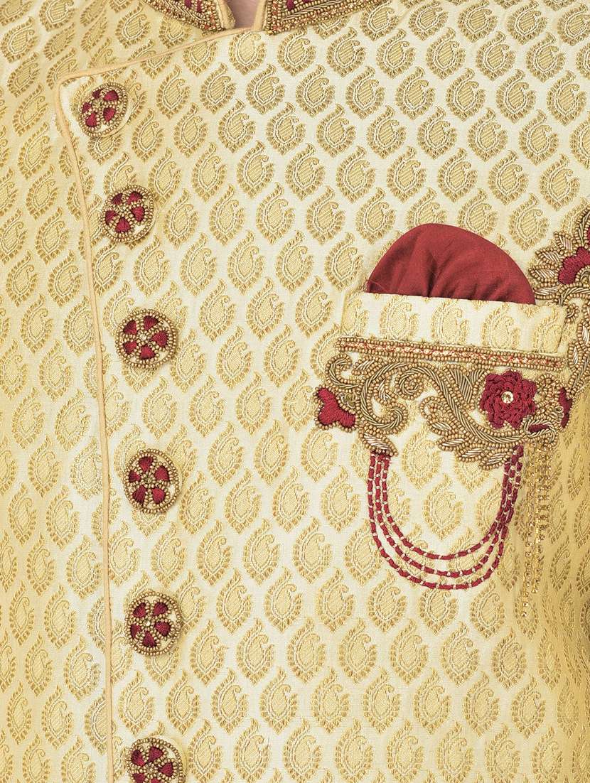 golden self-designed sherwani ethnic wear set - 18315502 -  Standard Image - 3