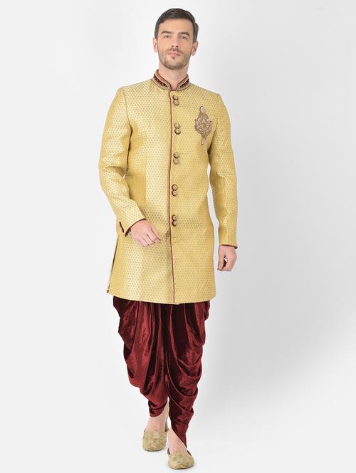 golden self-designed sherwani ethnic wear set - 18315503 -  Standard Image - 0