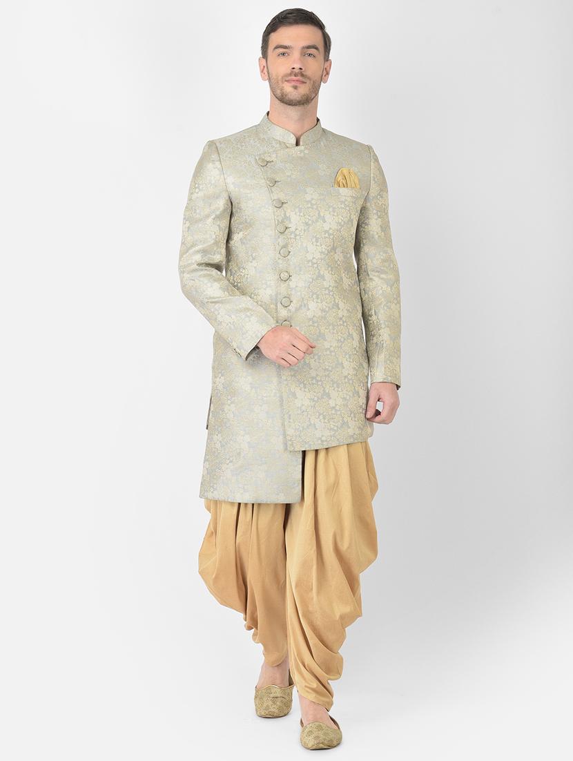 grey self-designed sherwani ethnic wear set
