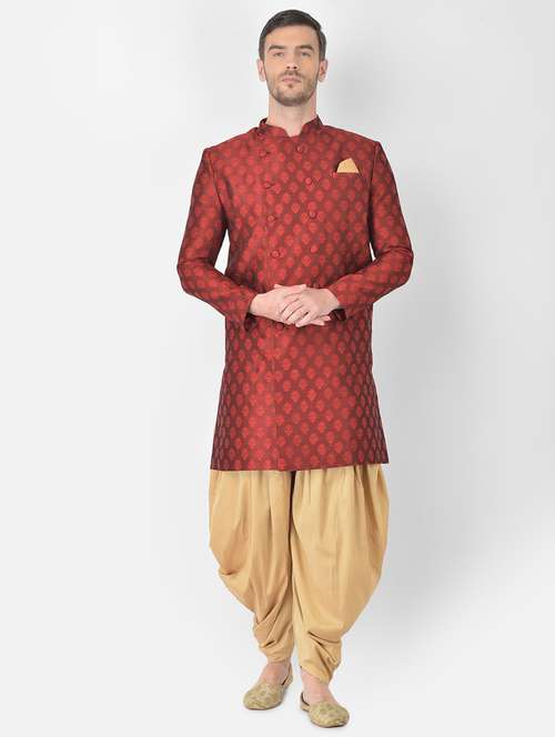 red self-designed sherwani ethnic wear set - 18315508 -  Standard Image - 0