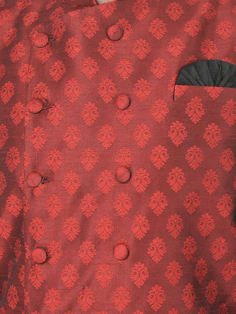 red self-designed sherwani ethnic wear set - 18315509 -  Standard Image - 3