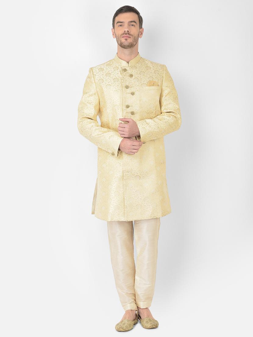 golden self-designed sherwani ethnic wear set - 18315510 - Zoom Image - 0