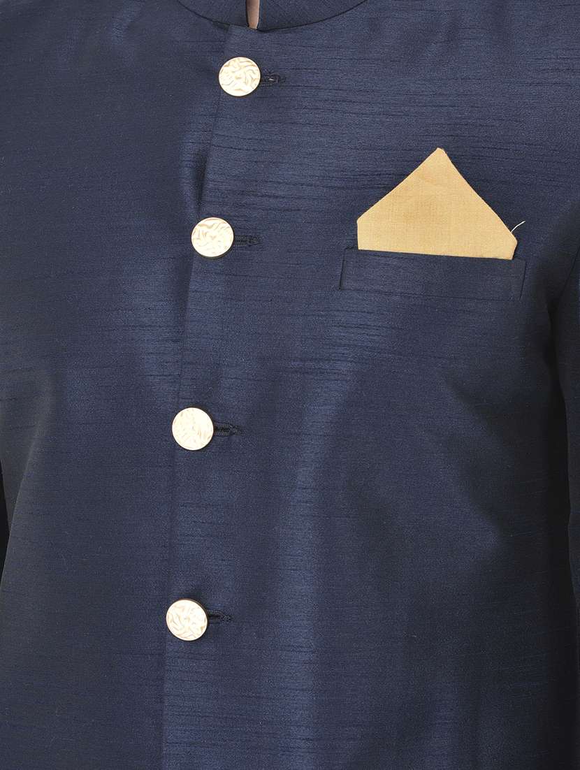 navy-blue solid sherwani ethnic wear set - 18315514 -  Standard Image - 3