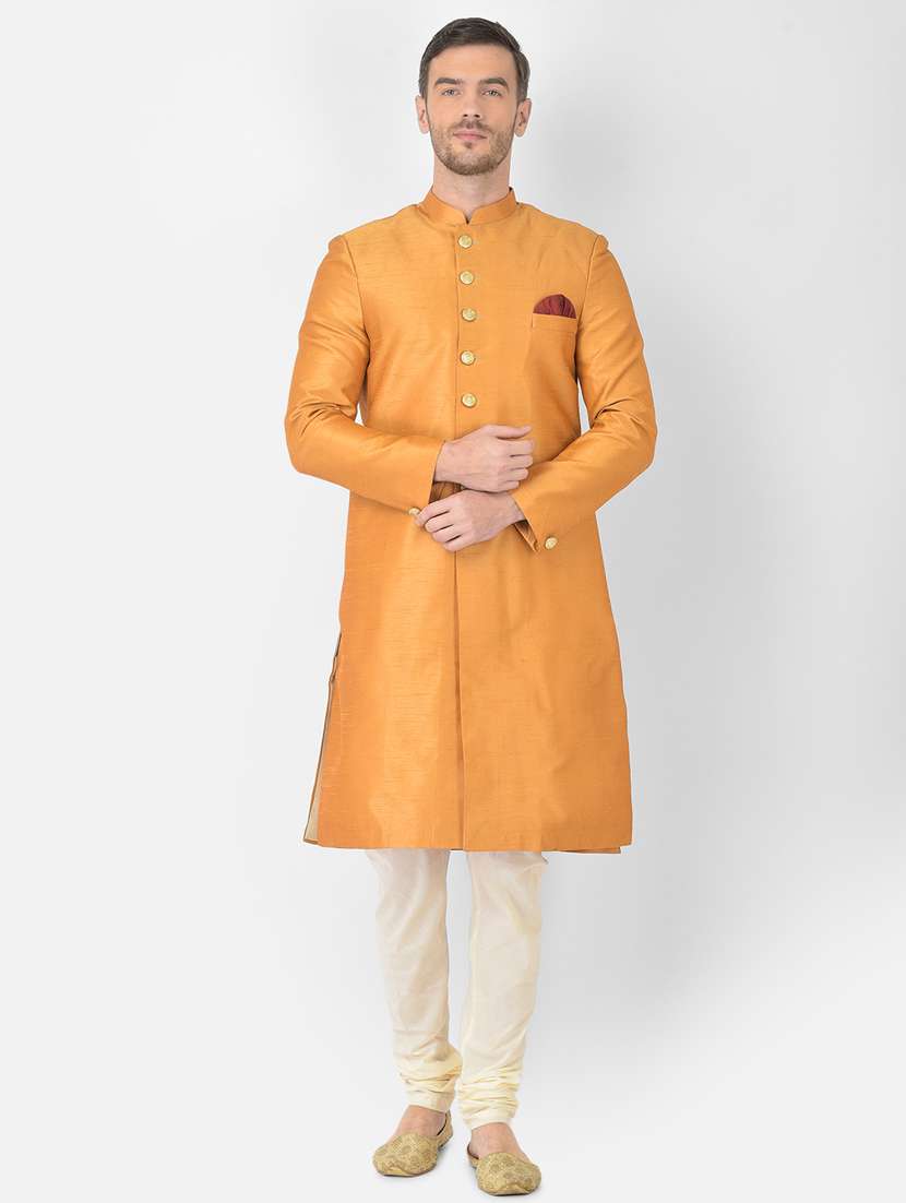 mustard solid sherwani ethnic wear set - 18315515 -  Zoom Image - 0