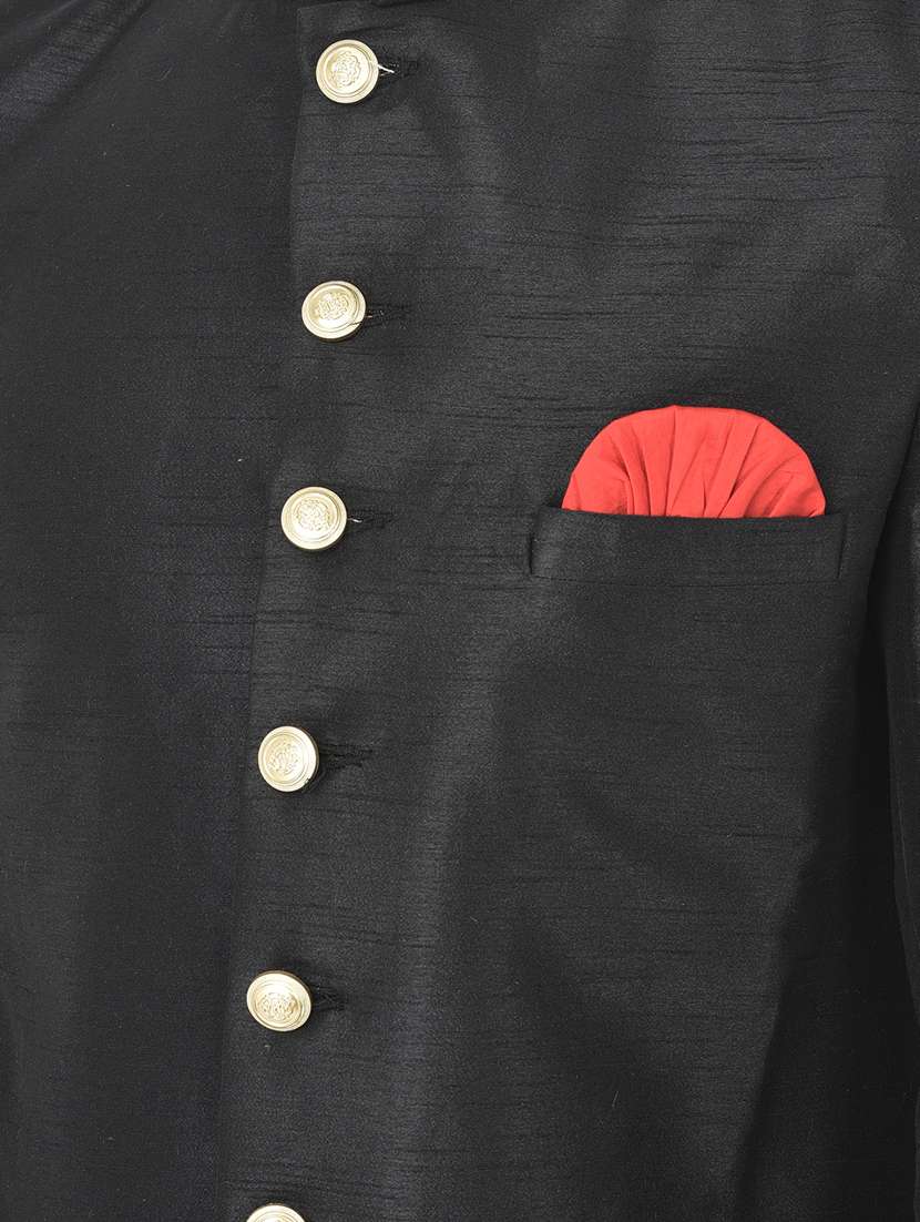 black solid sherwani ethnic wear set - 18315516 -  Standard Image - 3