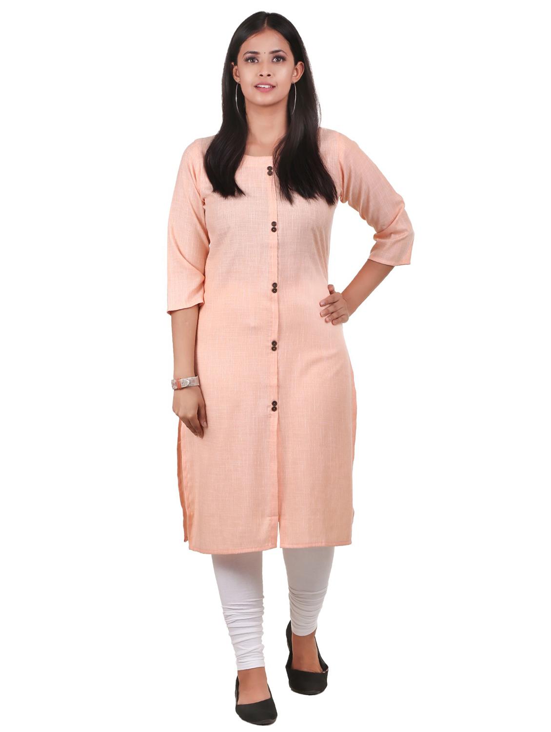 orange solid straight kurta - 18315928 - Zoom Image - 0