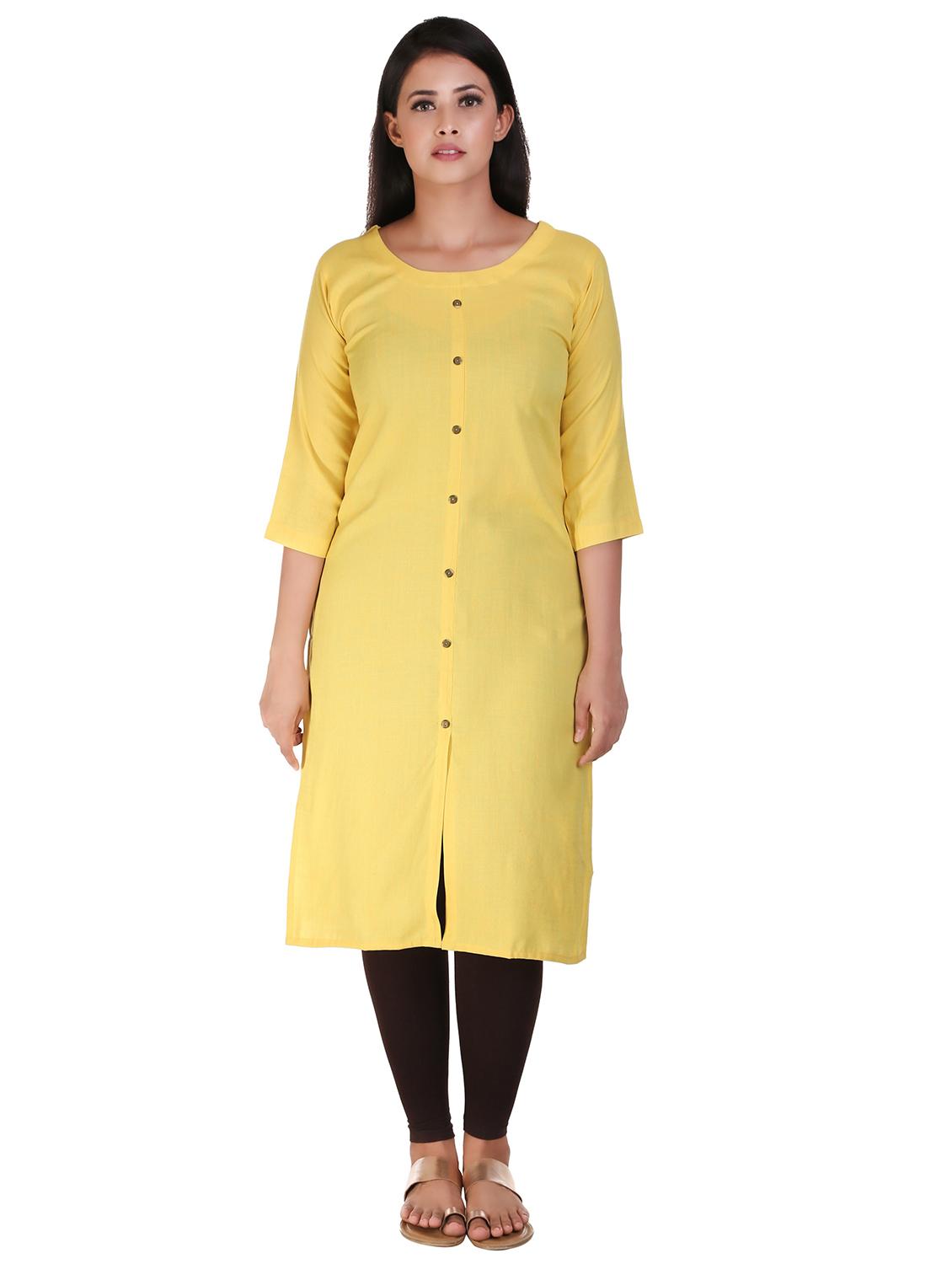 yellow solid straight kurta - 18315931 - Zoom Image - 0