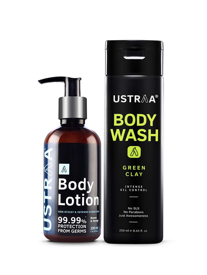 Ustraa Body Lotion Germ Free   200ml & Body Wash  Green Clay   250ml