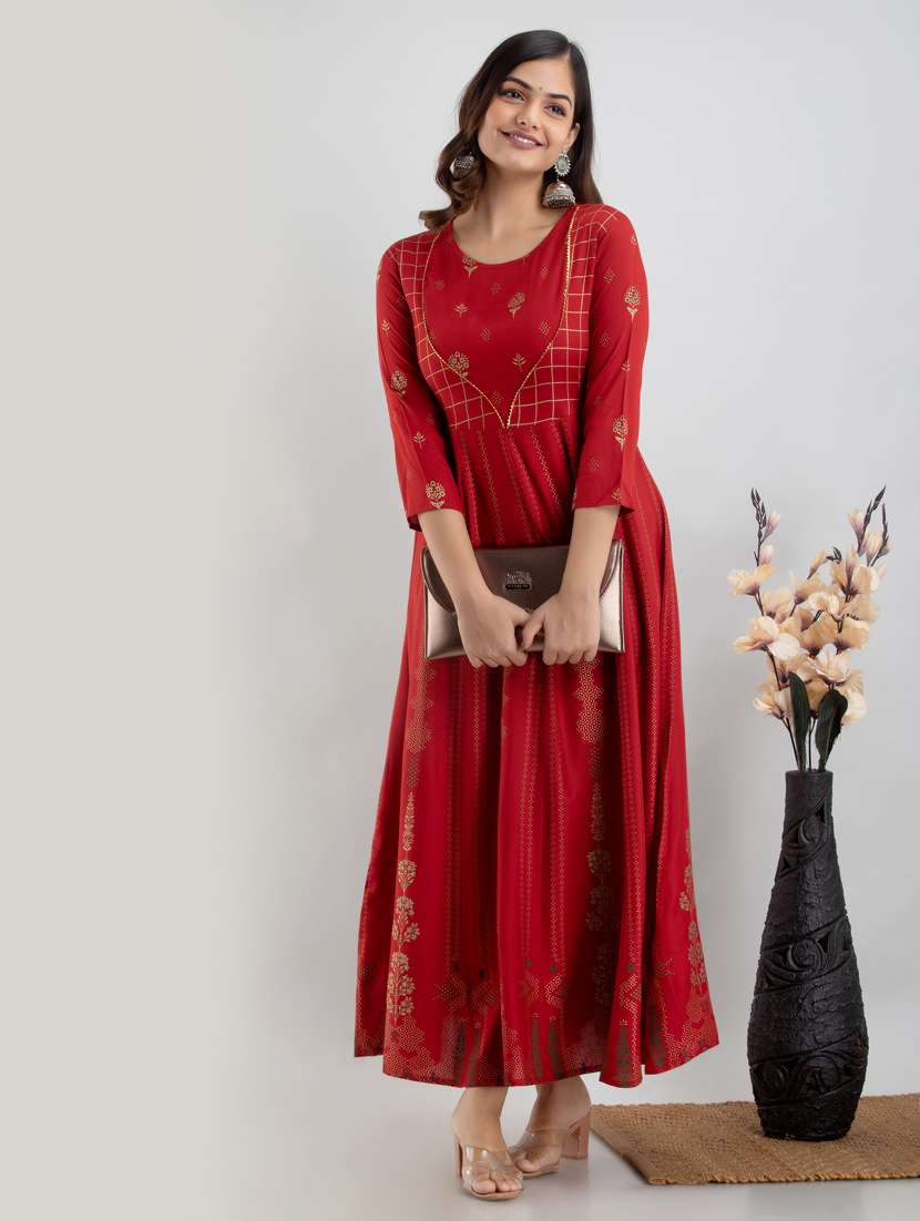 red printed anarkali kurta