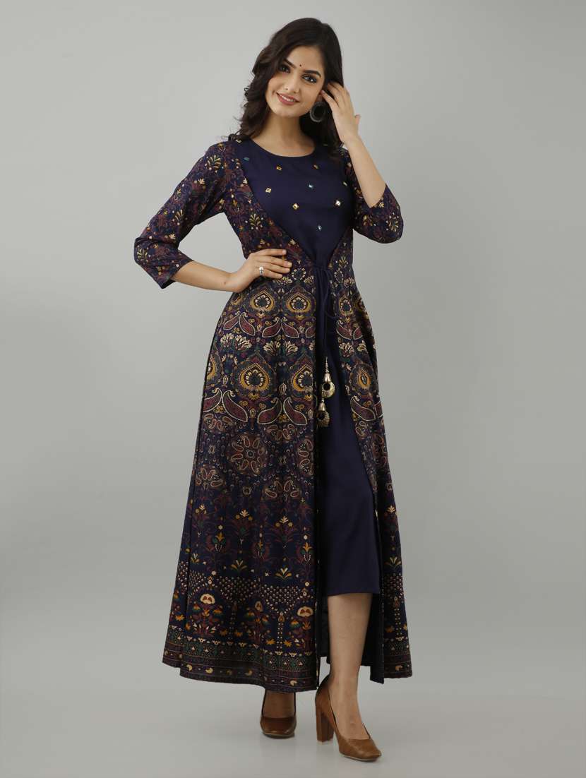 blue printed anarkali kurta