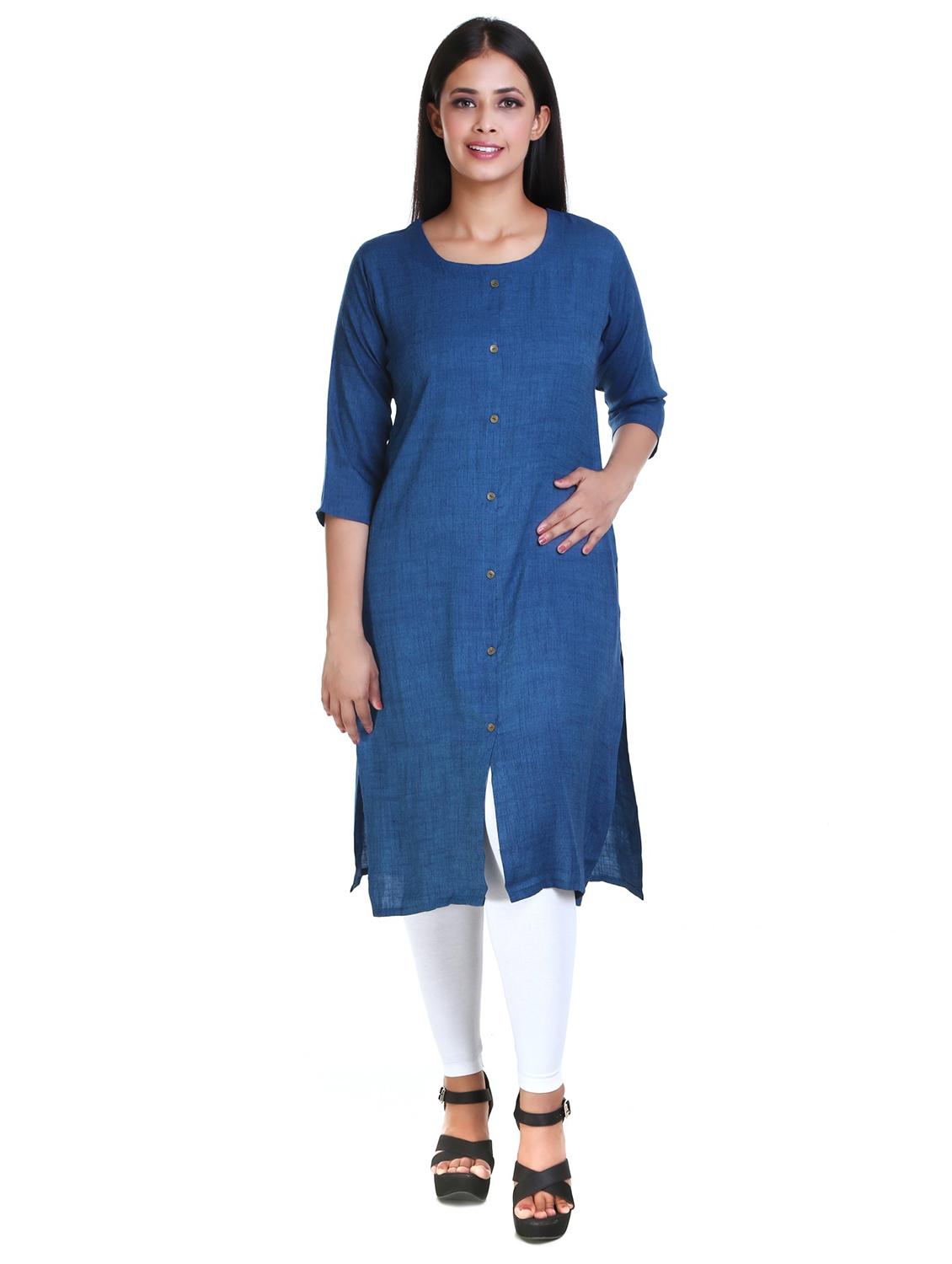 navy blue solid straight kurta - 18316270 - Zoom Image - 0