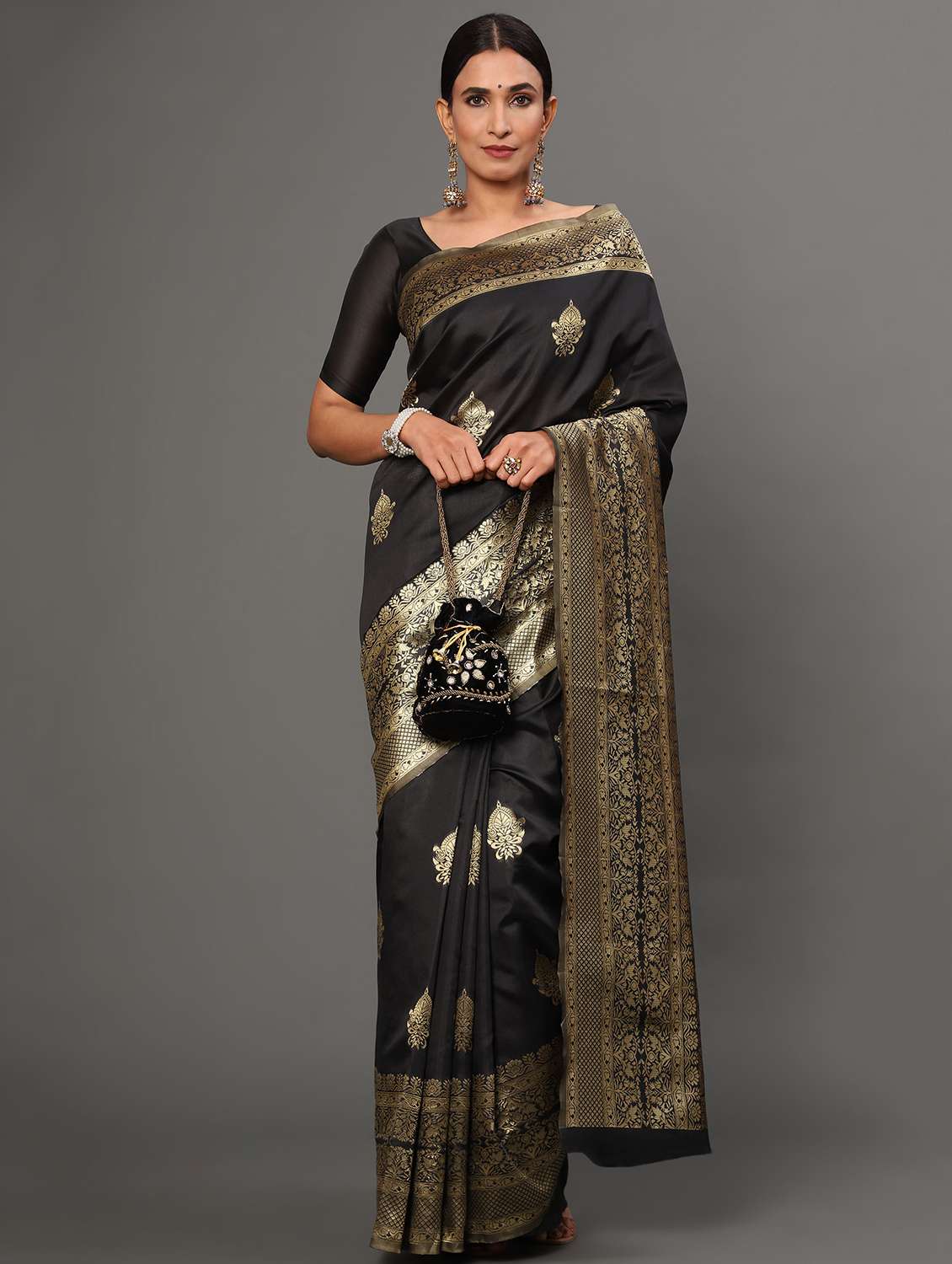 black art silk banarasi saree with blouse