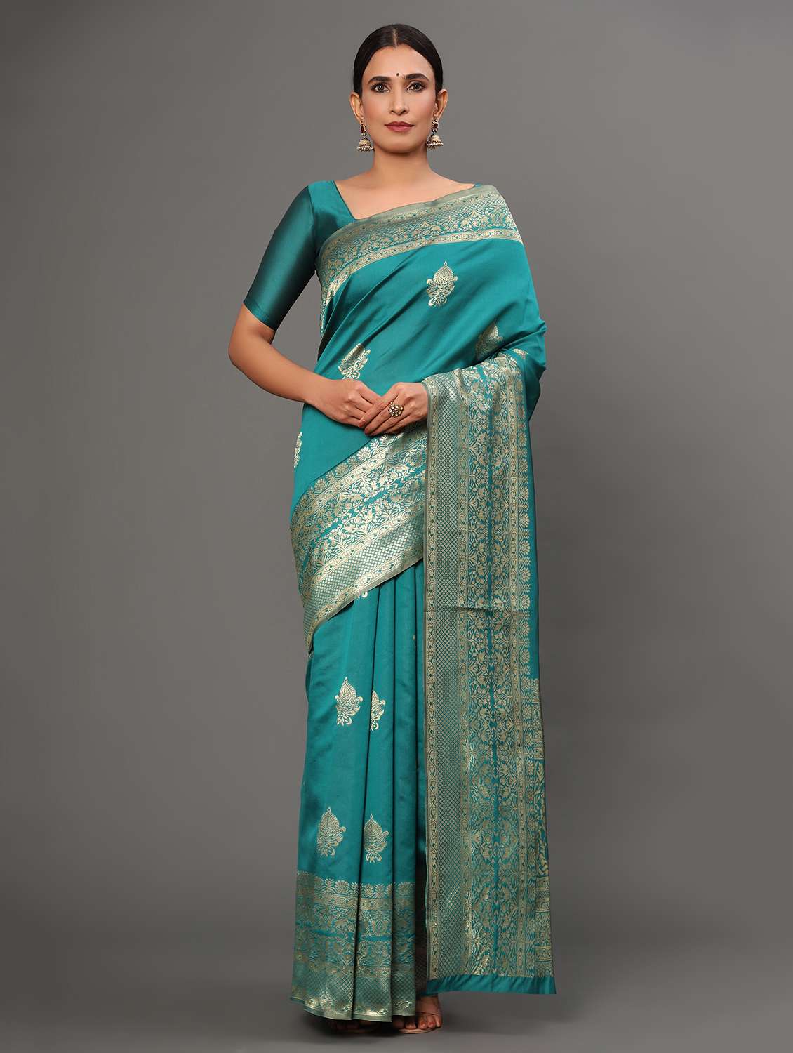 blue art silk banarasi saree with blouse