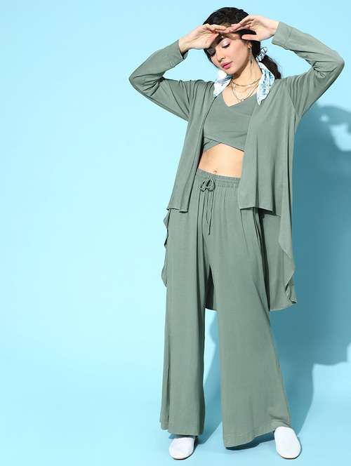 grey solid 3 piece bra co-ord nightsuit sets - 18317718 -  Standard Image - 0