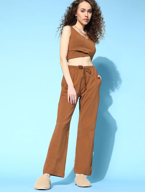 brown solid 2 piece bra co-ord nightsuit sets - 18317726 - Standard Image - 0