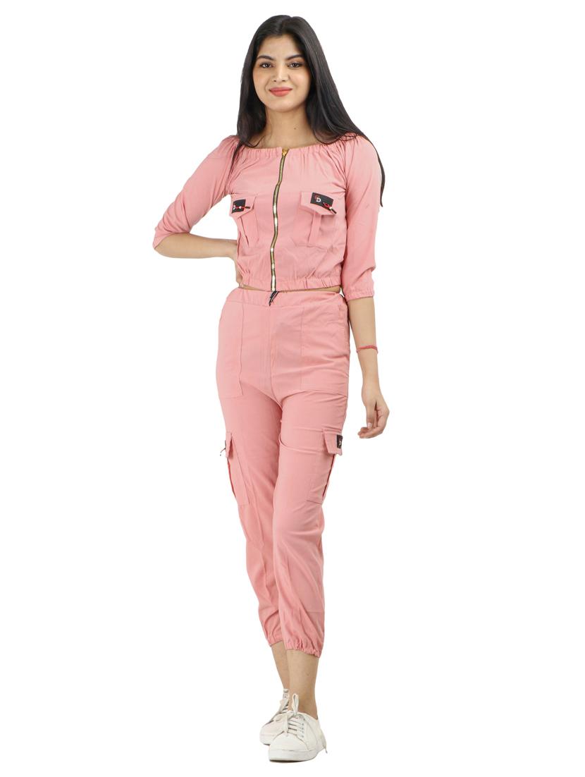 pink solid top with trousers set - 18317849 - Zoom Image - 0