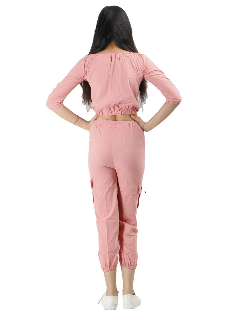 pink solid top with trousers set - 18317849 - Standard Image - 3
