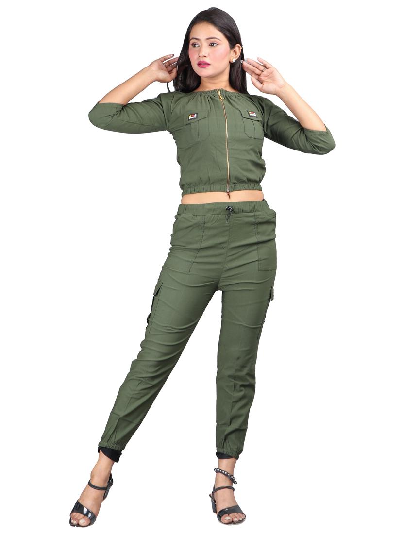 green solid top with trousers set - 18317851 - Standard Image - 3