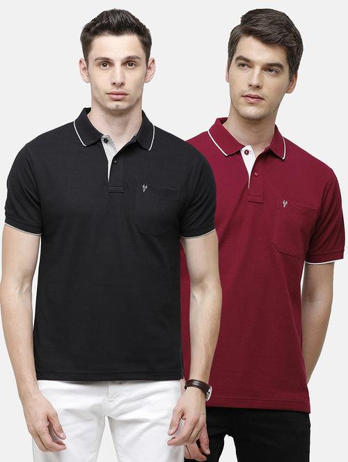 men solid pack of 2 polo neck t-shirt - 18317941 -  Standard Image - 0