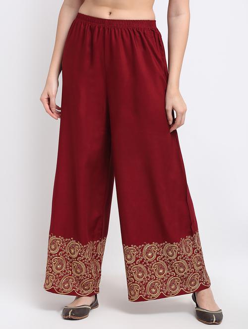 red rayon flared palazzo - 18318032 - Standard Image - 0