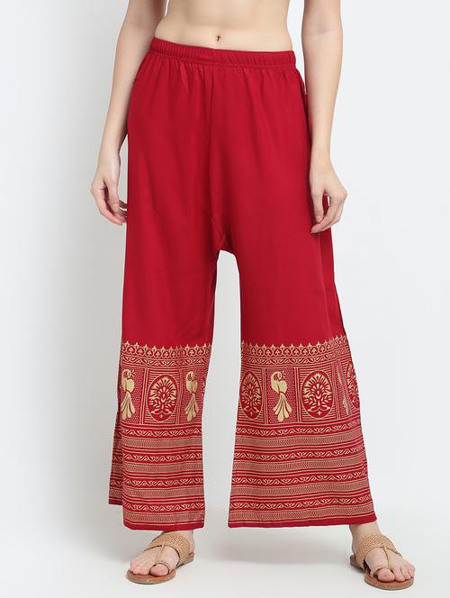 red printed flared palazzo - 18318048 - Standard Image - 0