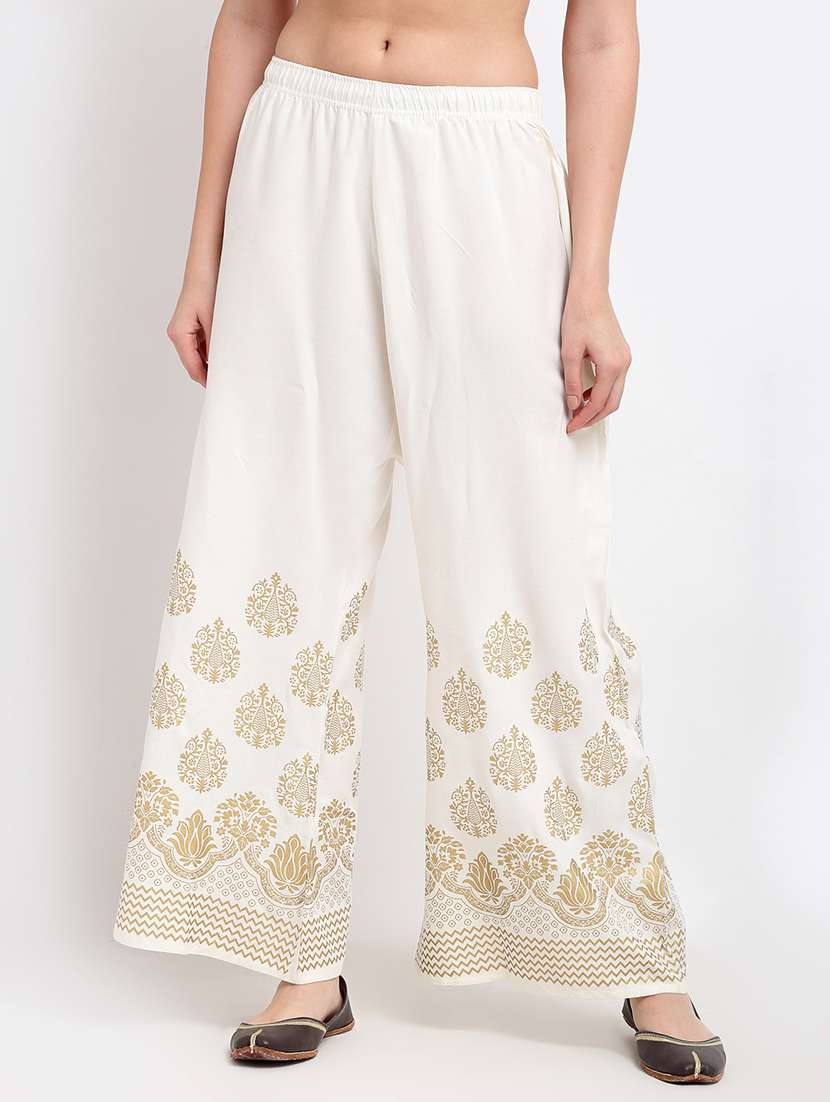 white rayon flared palazzo