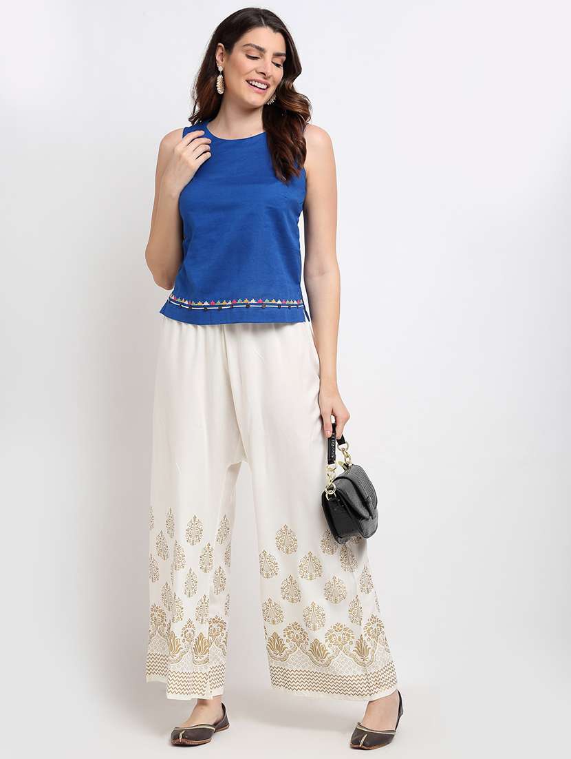 white rayon flared palazzo - 18318051 -  Standard Image - 3