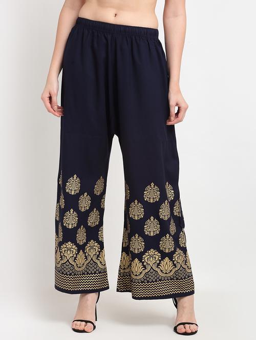 navy blue rayon flared palazzo - 18318052 -  Standard Image - 0
