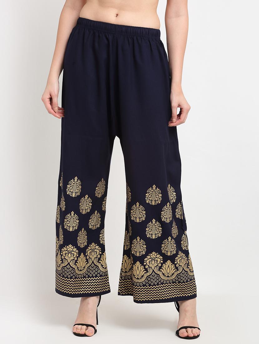 navy blue rayon flared palazzo - 18318052 -  Zoom Image - 0