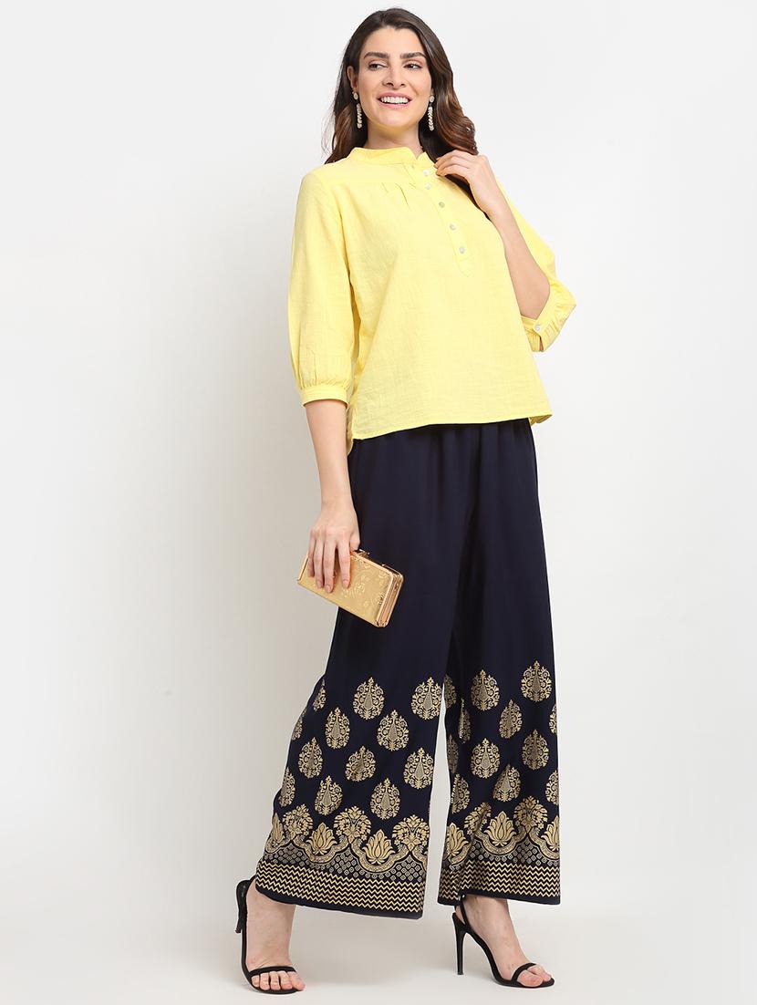 navy blue rayon flared palazzo - 18318052 - Standard Image - 3